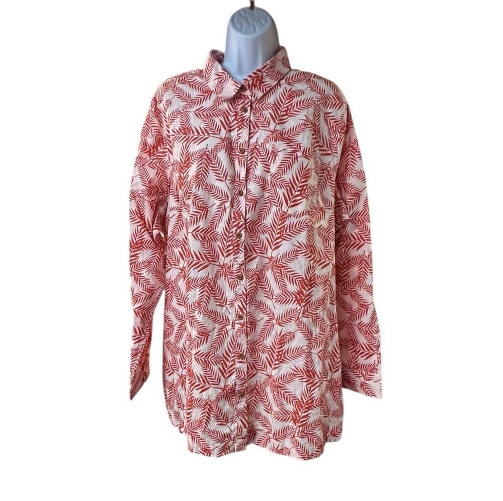 Duluth Trading Artisan Hemp Tunic Women's Plus Size XXL Leaf Print Popover Boho